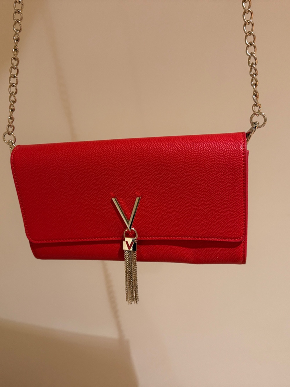 Valentino Red Chain Tassel Crossbody Clutch Bag